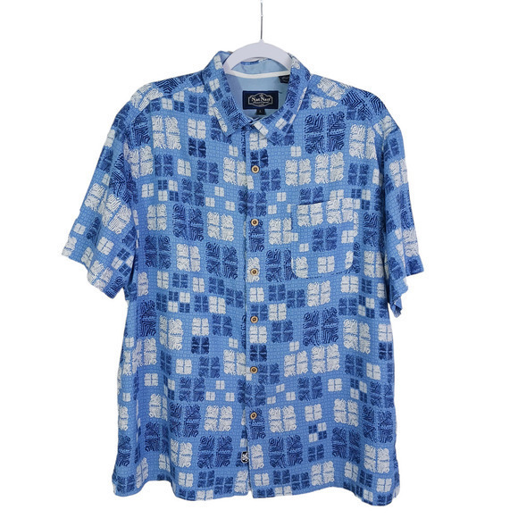 Nat Nast Shirt Mens Large Blue Geometric Silk Blend Bowling Rockabilly‎ Outdoors - Picture 1 of 12